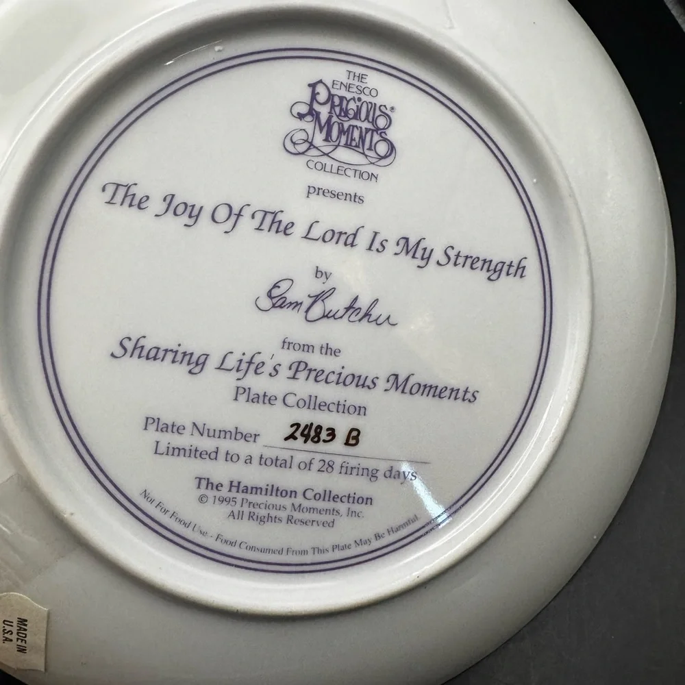 Plate Sharing Life's Precious Moments The Joy of the Lord is My Strength W/ COA